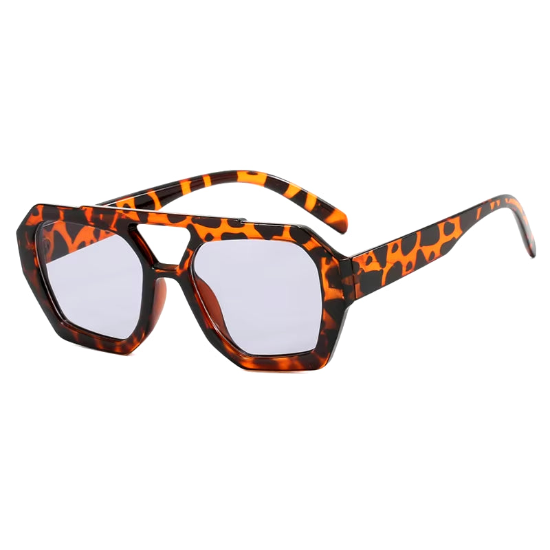 Vintage Square Sunglasses for Women Men Thick Frame Double Bridges Eyewear Female Fashion Chic Polygon Sun Glasses Leopard Blue