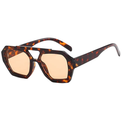 Vintage Square Sunglasses for Women Men Thick Frame Double Bridges Eyewear Female Fashion Chic Polygon Sun Glasses Leopard Blue